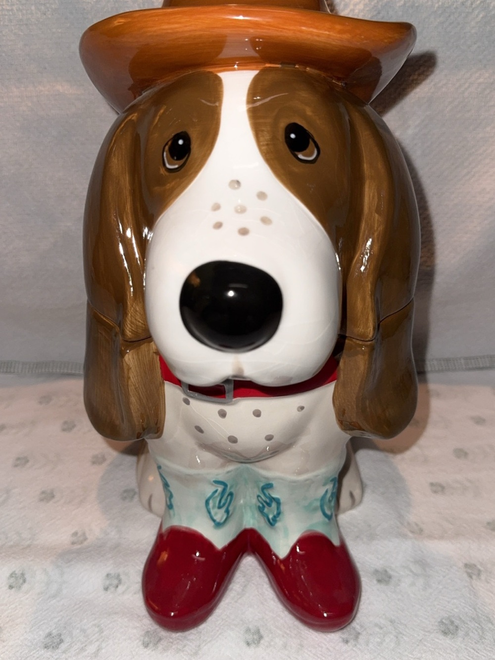 The Pioneer Woman Brown & White Dog Cookie Jar with Red Boots